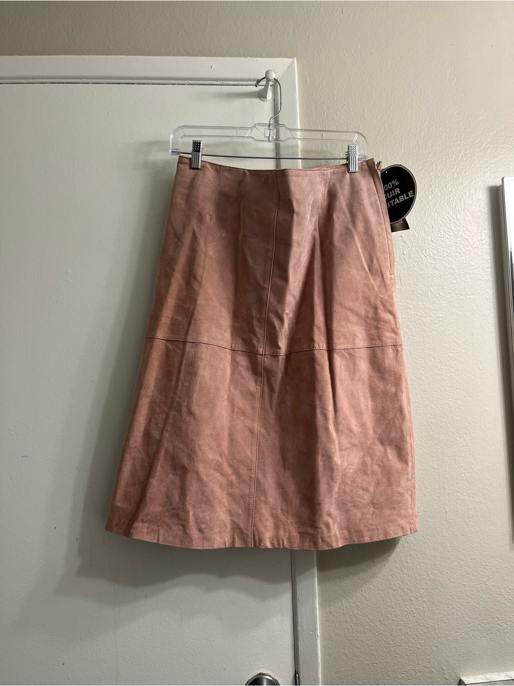100% genuine leather Dusty Rose Leather Midi Skirt - Sleek A-Line Style